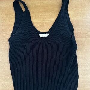 Black knit v neck tank top, size M